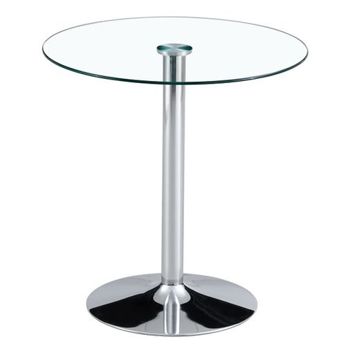Table Haute, Bout De Canapé Ronde En Verre 89×92 Cm – Table Café Salon, Base Métal Argenté