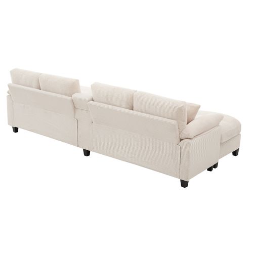 Canapé D'angle En U 293×142×93 Cm, 4 Places, Velours Côtelé Beige, Avec Rangements Et 2 Ports USB