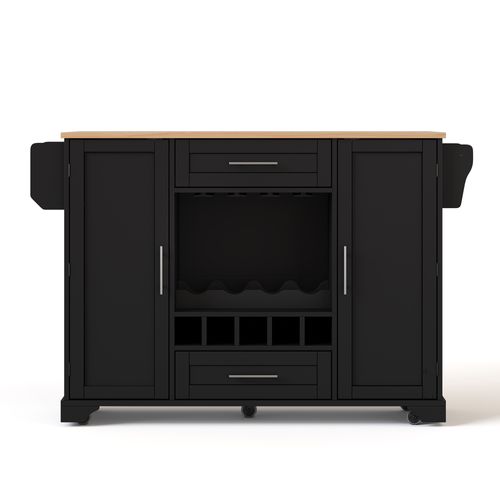 Desserte De Cuisine à Roulettes Extensible Noir/naturel, 2 Portes, 2 Tiroirs Et Range-bouteilles