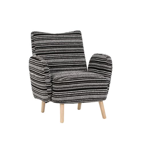 Fauteuil Tissu Bouclé Noir 77x81x87 Cm Avec Poche Latérale Et Pieds En Bois
