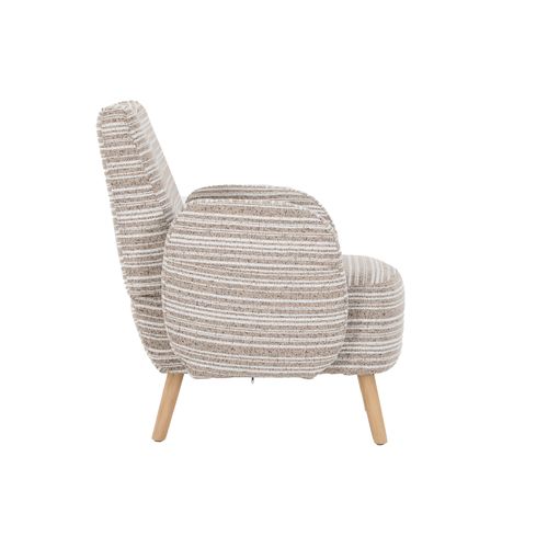 Fauteuil Tissu Bouclé Kaki, Pochette Latérale, Pieds En Bois, 77x81x87 Cm
