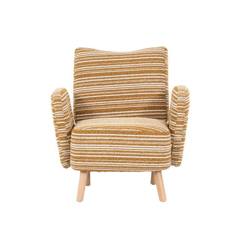Fauteuil Tissu Bouclé Jaune Moutarde Avec Poche Latérale Et Pieds En Bois 77x81x87 Cm