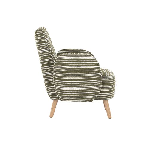 Fauteuil 77x81x87 Cm En Tissu Bouclé Vert Olive, Pieds En Bois, Avec Poche Latérale