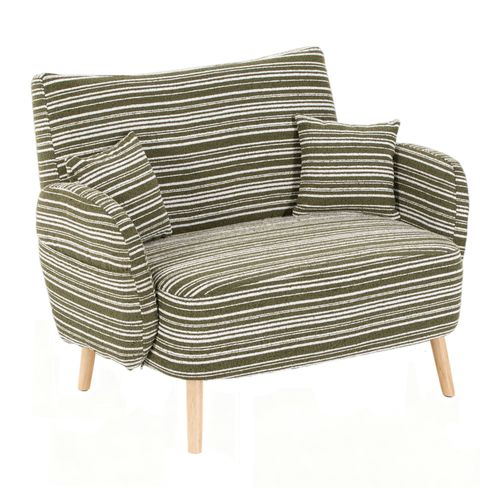 Canapé 2 Places En Tissu Bouclé Vert Olive Avec Poches De Rangement 121x81,5x87 Cm