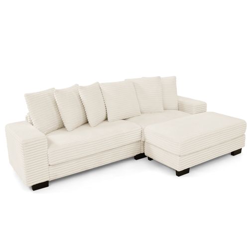 Canapé D'angle 4 Places 256,5×133,5×89 Cm Velours Côtelé Beige Avec 6 Coussins