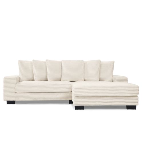 Canapé D'angle 4 Places 256,5×133,5×89 Cm Velours Côtelé Beige Avec 6 Coussins