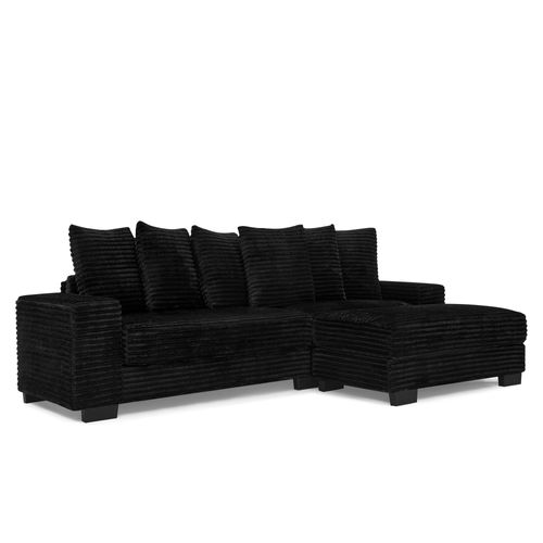Canapé D'angle 4 Places 256,5×133,5×89 Cm, Tissu Bouclé Noir, 6 Coussins
