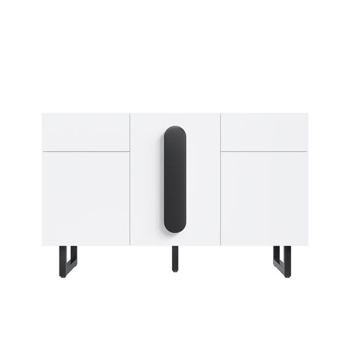 Buffet En Bois Blanc LED Avec 2 Tiroirs Et 3 Portes, Bois Blanc, Pieds Métal