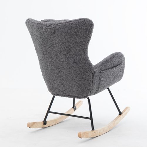 Fauteuil à Bascule En Tissu Teddy Gris, En Métal Et Bois, Chambre Et Salon