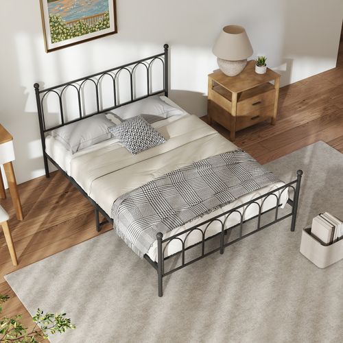 Lit Adulte Double 140x200 Cm, Cadre De Lit Avec Sommier à Lattes, En Métal Noir