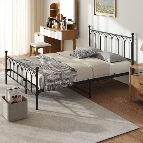 Lit Adulte Double 140x200 Cm, Cadre De Lit Avec Sommier à Lattes, En Métal Noir