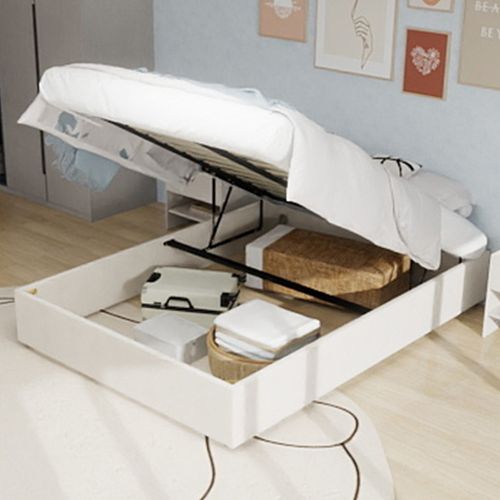 Lit Coffre 160x200 Cm 2 Places, Velours Hollandais Beige Et Métal, Rangement Et Sommier à Lattes