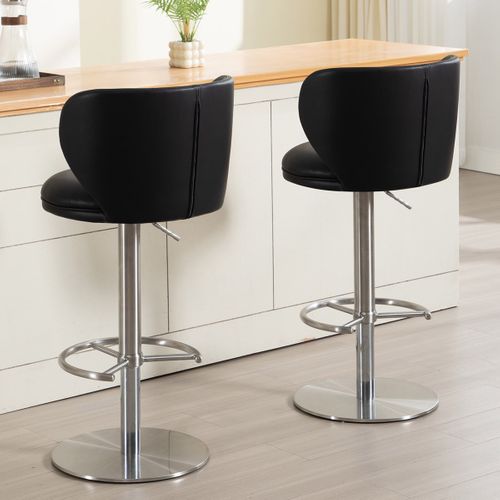 Tabouret De Bar Pivotant Hauteur Réglable 55–80 Cm, Assise Cuir Nappa Noir, Base Métal