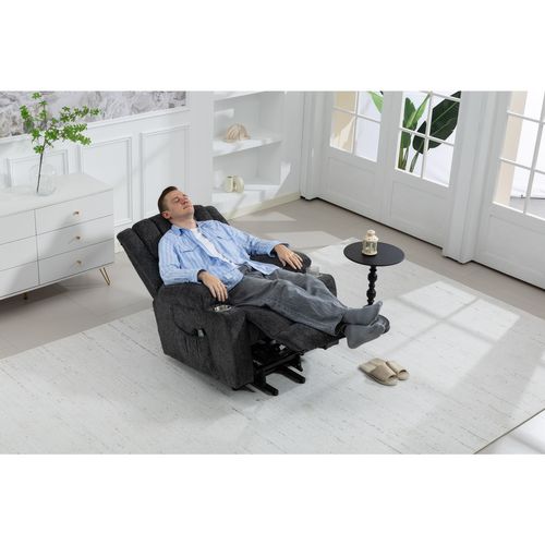 Fauteuil Relax Électrique Massage Chauffant, Tissu Gris Foncé, Avec Porte-gobelets