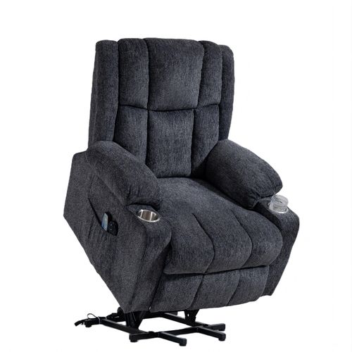 Fauteuil Relax Électrique Massage Chauffant, Tissu Gris Foncé, Avec Porte-gobelets