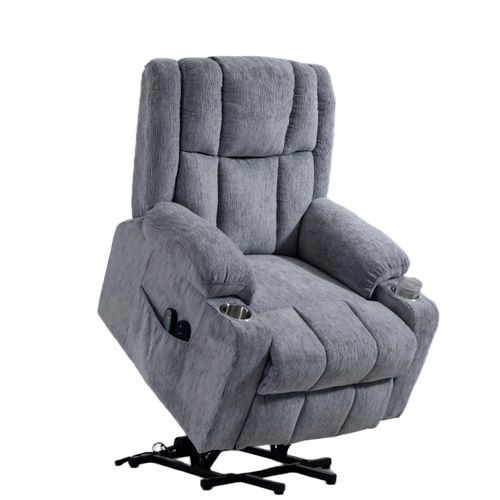 Fauteuil Relax Électrique Massage Chauffant, Velours Gris Clair, Avec Porte-gobelets