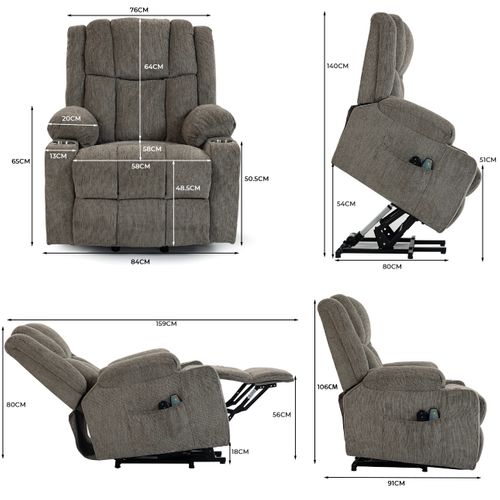 Fauteuil Relax Électrique Massage Chauffant, Velours Brun Clair, Avec Porte-gobelets