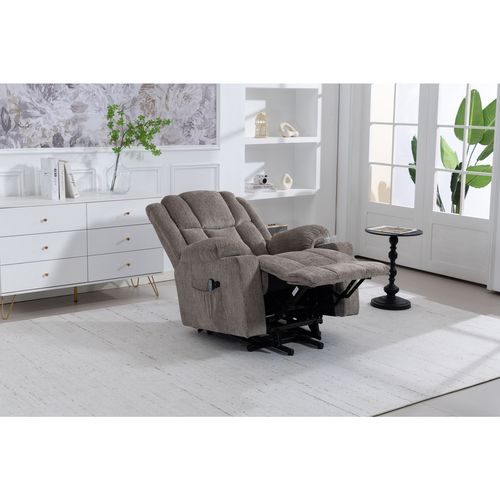 Fauteuil Relax Électrique Massage Chauffant, Tissu Brun Clair, Avec Porte-gobelets