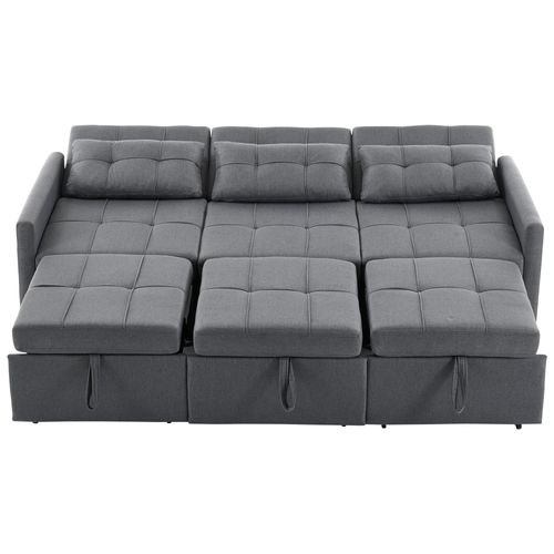 Canapé Convertible 3 Places 215 X 87 X 84,5 Cm Avec Poches, Tissu Gris
