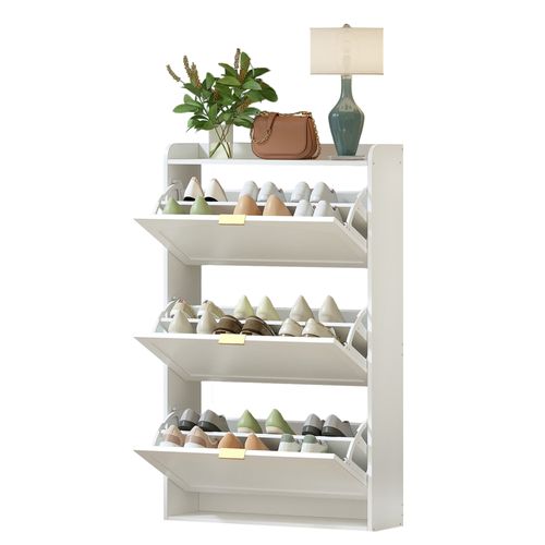 Meuble à Chaussures Étroit 76 X 23 X 118 Cm, Blanc, Avec 3 Abattants