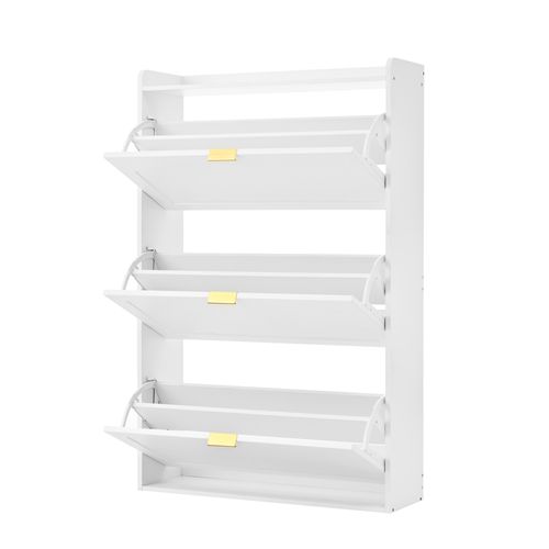 Meuble à Chaussures Étroit 76 X 23 X 118 Cm, Blanc, Avec 3 Abattants