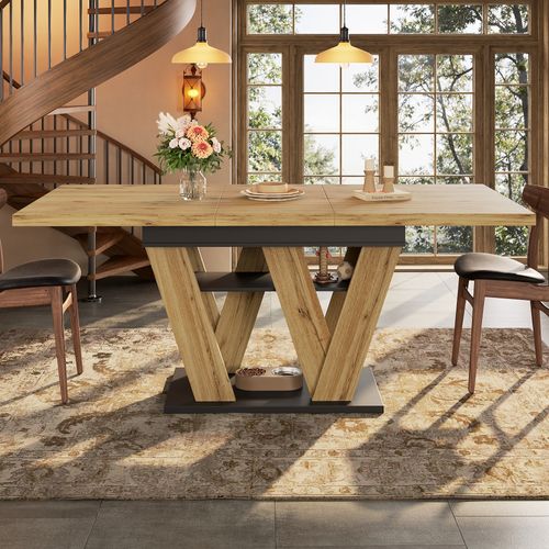 Table à Manger Extensible 119-158,5×80×75 Cm Avec Rangement, Coloris Naturel/noir