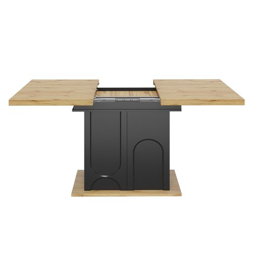 Table à Manger Extensible 110-140×80 Cm Pour 2-6 Pers, Avec Rangement, Métal Noir/naturel
