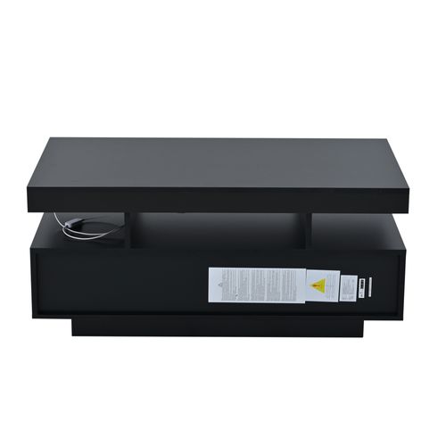 Table Basse 100 X 50 X 45 Cm Avec 2 Tiroirs, LED Intégrée, Noir, Design à Rainures