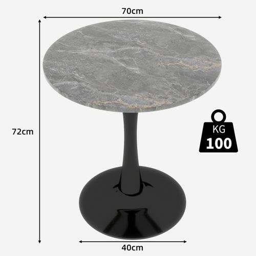Table Bout de Canapé Ronde 70 Cm Gris Foncé Et Noire – Petite Table 1 à 2 Personnes