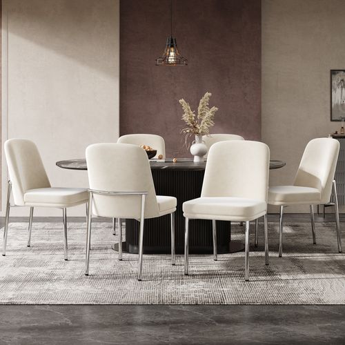 Lot De 6 Chaises Velours Beige, Cadre Métal Argenté, Siège Épais Design Minimaliste
