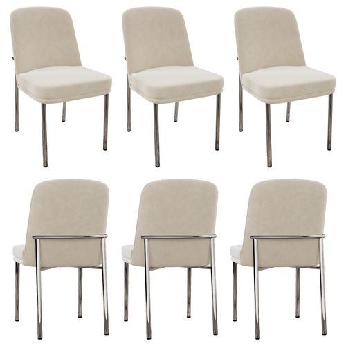 Lot De 6 Chaises Velours Beige, Cadre Métal Argenté, Siège Épais Design Minimaliste