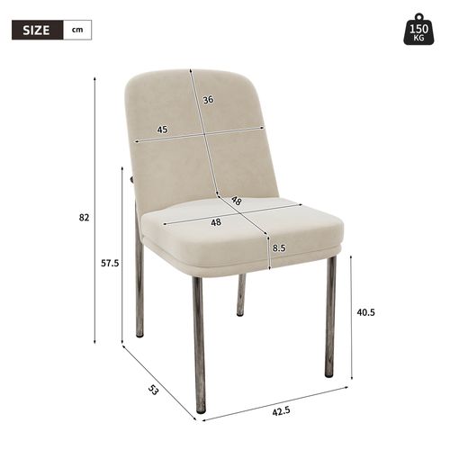 Lot De 4 Chaises Salle à Manger Velours Beige, Cadre Métal Argenté, Assise Épaisse