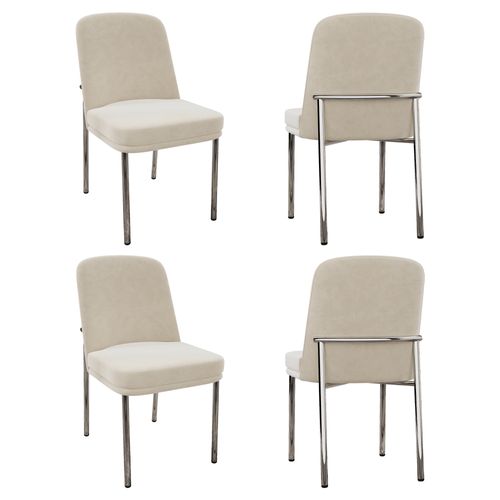 Lot De 4 Chaises Salle à Manger Velours Beige, Cadre Métal Argenté, Assise Épaisse