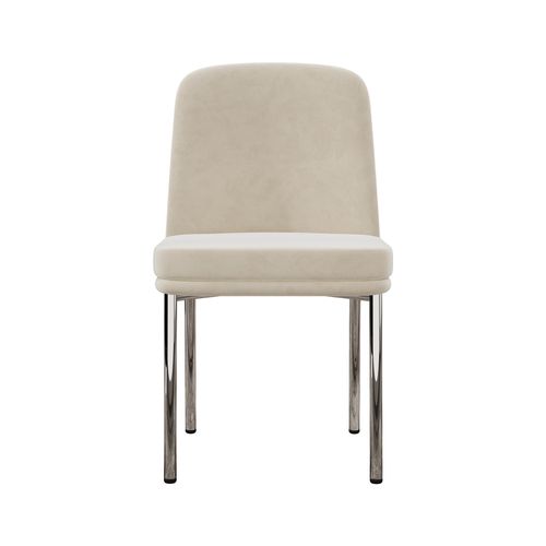 Lot De 4 Chaises Salle à Manger Velours Beige, Cadre Métal Argenté, Assise Épaisse