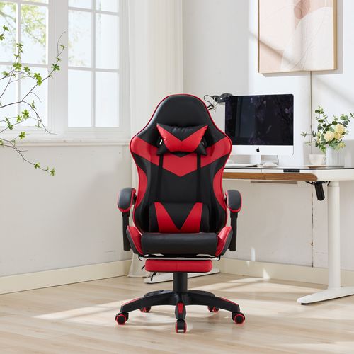 Fauteuil De Bureau Gamer Massant Ergonomique En Simili Noir Et Rouge, Hauteur Réglable