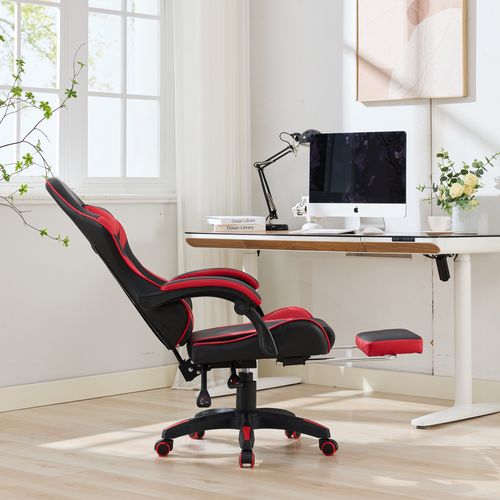 Fauteuil De Bureau Gamer Massant Ergonomique En Simili Noir Et Rouge, Hauteur Réglable