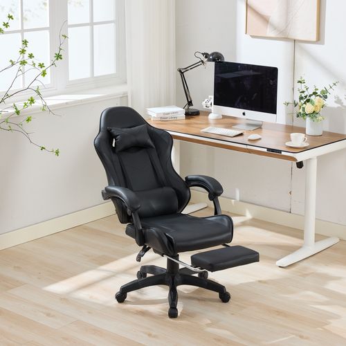 Fauteuil De Bureau Gamer Massant Ergonomique En Simili Noir, Hauteur Réglable