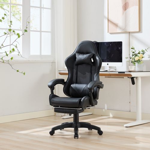 Fauteuil De Bureau Gamer Massant Ergonomique En Simili Noir, Hauteur Réglable