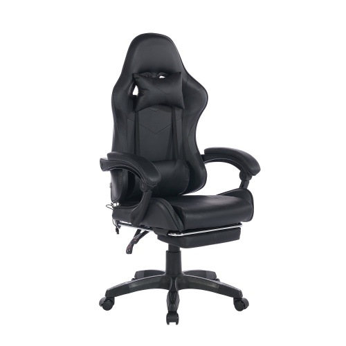 Fauteuil De Bureau Gamer Massant Ergonomique En Simili Noir, Hauteur Réglable