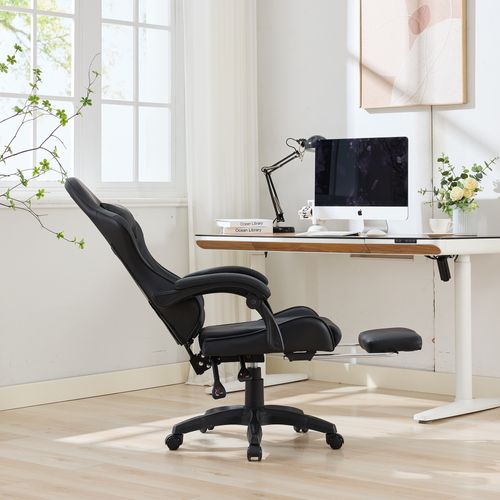 Fauteuil De Bureau Gamer Massant Ergonomique En Simili Noir, Hauteur Réglable