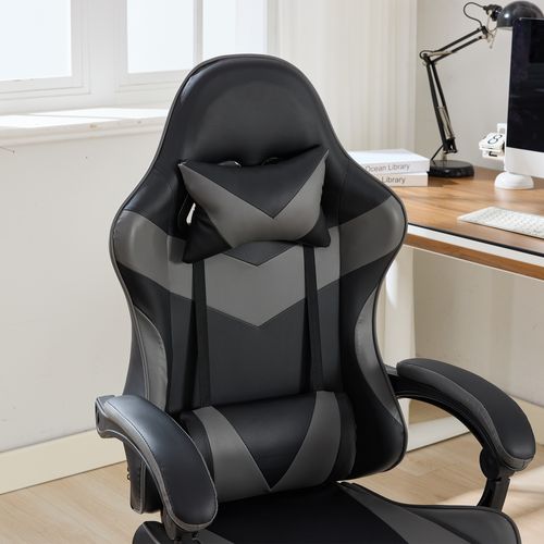 Fauteuil De Bureau Gamer Massant Ergonomique En Simili Noir Et Gris, Hauteur Réglable