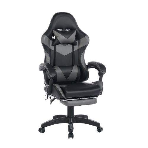 Fauteuil De Bureau Gamer Massant Ergonomique En Simili Noir Et Gris, Hauteur Réglable