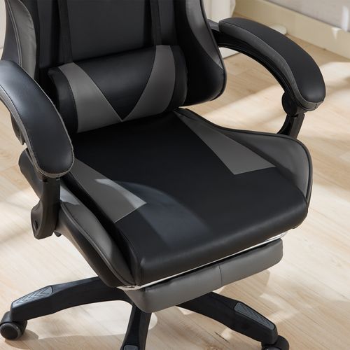 Fauteuil De Bureau Gamer Massant Ergonomique En Simili Noir Et Gris, Hauteur Réglable