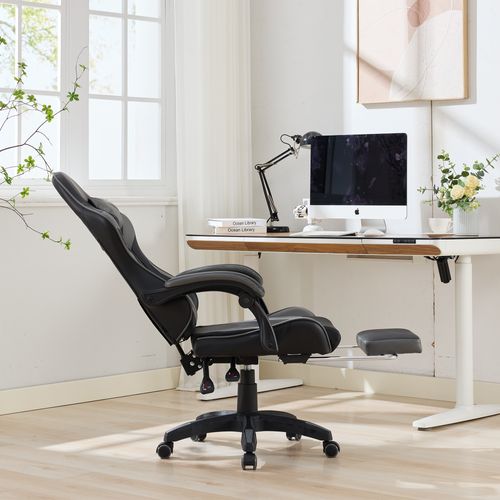 Fauteuil De Bureau Gamer Massant Ergonomique En Simili Noir Et Gris, Hauteur Réglable