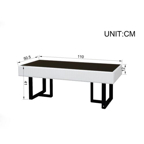Table Basse 110 X 50,5 X 41 Cm Noir Et Blanc, Plateau Noir Laqué, Piétement Métal