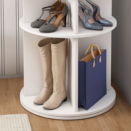 Meuble à Chaussures Tournant 6 Niveaux 60x60x161 Cm Blanc, Pour 24 Paires