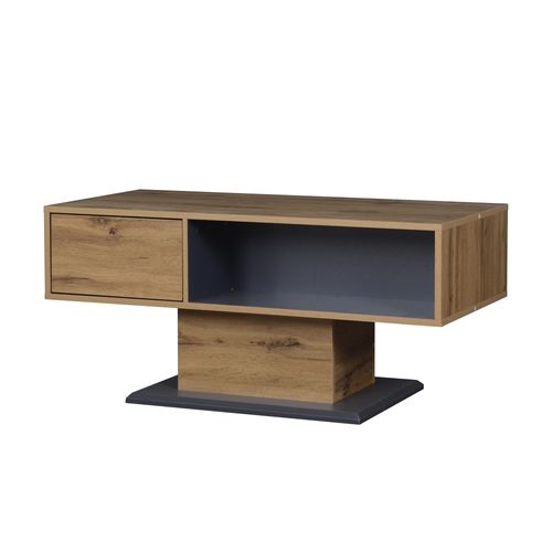 Table Basse Bois Et Gris 100 X 50 X 46,5 Cm, Double Rangement Et Compartiment Intérieur