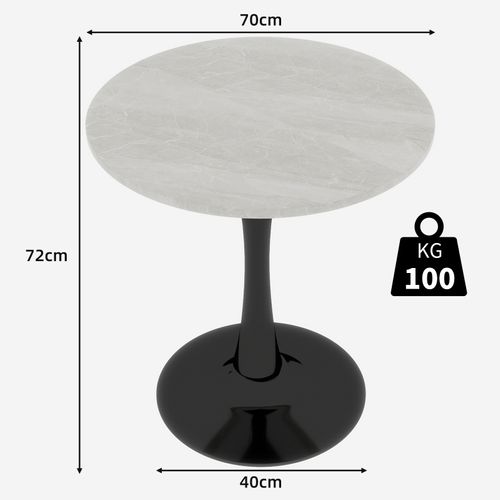 Table bout de canapé Ronde 70 Cm Gris Clair Et Noire – Petite Table 1 à 2 Personnes