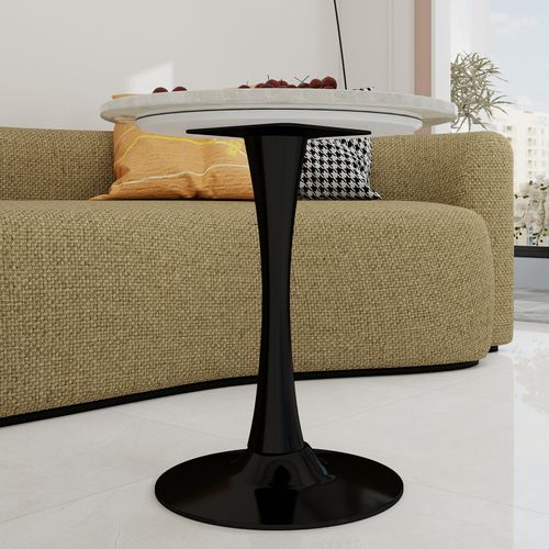 Table bout de canapé Ronde 70 Cm Gris Clair Et Noire – Petite Table 1 à 2 Personnes