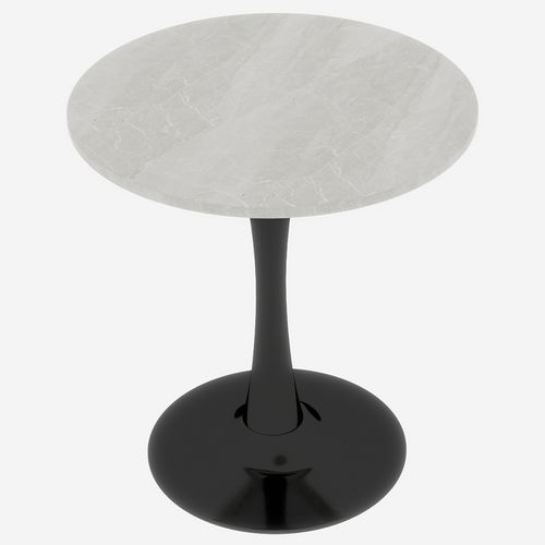 Table bout de canapé Ronde 70 Cm Gris Clair Et Noire – Petite Table 1 à 2 Personnes
